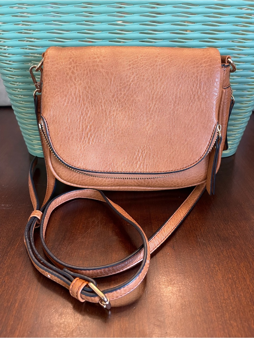 Moda Luxe Henri Tan Fold over Crossbody Bag Faux Leather - Picture 5 of 11
